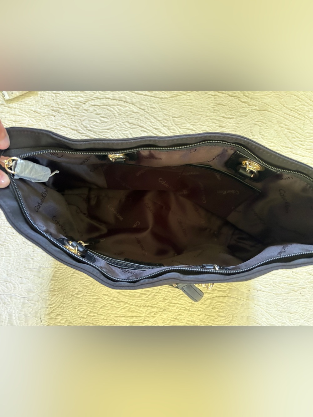 NEW Calvin Klein Black Chain-Handle Microfiber Tote Shoulder Bag / Purse - Picture 9 of 14